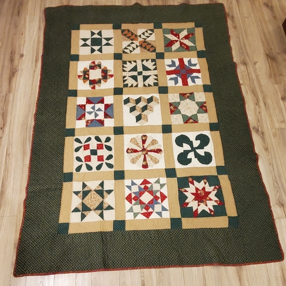 Vintage, Handmade Other - Handmade Vintage Patchwork Quilt, 61"×90", Green/Cranberry, Exceptional Piece!